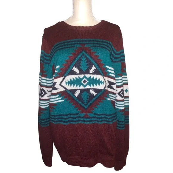 Mens Holiday Aztecs Print Knit Sweater - Picture 3 of 6